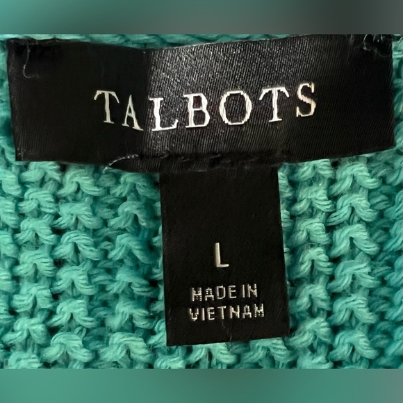 Talbots rib knit turquoise long sleeve sweater silver button detail Large EUC - Picture 6 of 6